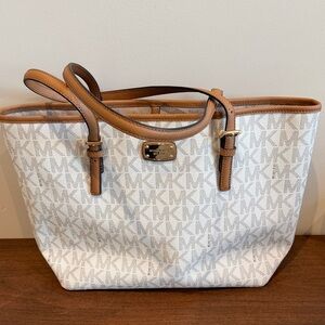 Michael Kors Signature White and Brown Tote